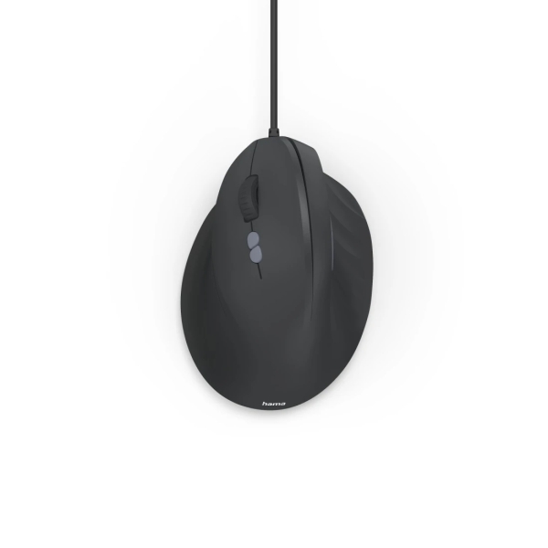Hama ECM-500L Raton Optico Vertical para Zurdos 1800dpi - Cable 180cm - Ergonomico - Silencioso - 7 Botones - 8.6x7.1x11.5cm - Color Negro