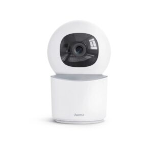 Hama Camara de Vigilancia Inteligente con Microfono - Vision Nocturna - Cable 96cm - Ideal para Mascotas - Funcion Rotativa - Asistente de Voz - WiFi - 2.4GHz - Full HD - Color Blanco