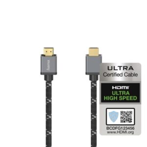 Hama Prime Cable HDMI 8K Macho - Longitud 3m - Certificado - Soporta eARC y 3D - Terminales Chapados en Oro - Ethernet - Velocidad hasta 48Gbps - Blindaje Completo - Color Gris