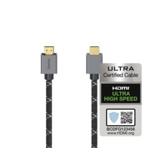 Hama Prime Cable HDMI 8K Macho - Certificado - Longitud 2m- Soporta eARC - Terminales Chapados en Oro - Ethernet - Velocidad hasta 48Gbps - Doble Blindaje - Color Negro y Gris