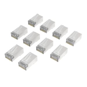 Hama Essential Pack de 10 Terminales RJ45 - Cat 6A - Apantallado - Velocidad hasta 10 Gbps - Color Plata