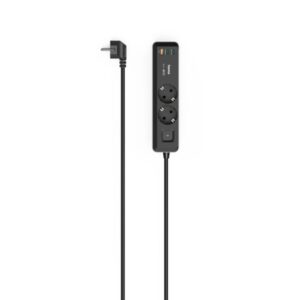 Hama Regleta Alimentacion con 5 Tomas - Potencia Maxima 3680W - Cable 1.4m - 2x Schuko - 2x USB-C - 1x USB-A - Interruptor de Encendido - Enchufe Schuko en Angulo - 5.3x4x22.5cm - Color Negro y Gris