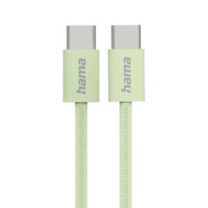 Hama Fabric Cable USB-C Macho - Potencia Maxima 60W - Longitud 1m - Nailon - Velocidad hasta 480Mbps - Blindado - Color Verde Pastel