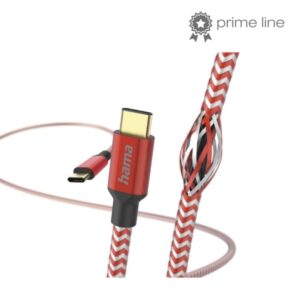 Hama Reflective Cable USB-C Macho - Potencia Maxima 60W - Longitud 1.5m - Nailon - Velocidad hasta 480Mbps - Chapado en Oro - Color Rojo