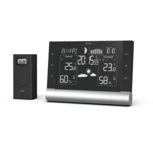 Hama Black Line Plus Estacion Meteorologica - Reloj - Prevision Meteorologica - Sensor Exterior - Radiofrecuencia - Termometro - Higrometro - 17.5x2.2x12.3cm - Color Negro