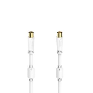 Hama Essential Cable Coaxial de Antena Macho/Hembra - Longitud 0.75m - Terminales Chapados en Oro - Triple Blindaje - Apantallamiento 100dB - Impedancia 75Ohm - Color Blanco