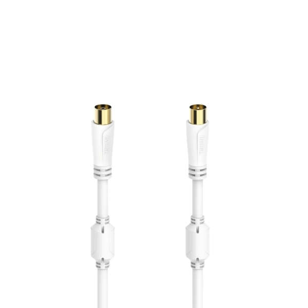 Hama Essential Cable Coaxial de Antena Macho/Hembra - Longitud 0.75m - Terminales Chapados en Oro - Triple Blindaje - Apantallamiento 100dB - Impedancia 75Ohm - Color Blanco