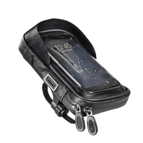 Hama Essential Funda Smartphone para Bicicleta/Moto - Repelente al Agua - Cremallera - Ancho Dispositivo hasta 8cm - Peso Max 200g - Manillares hasta 4cm - Nylon - 17.5x10cm - Color Negro