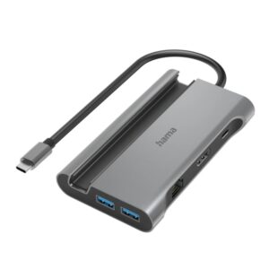 Hama Essential Hub USB 3.2 - Potencia Maxima 100W - Cable USB-C Integrado de 15cm - LAN Ethernet 1Gbps - HDMI 4K - 3x USB-A - 2x USB-C - Power Delivery - Color Gris