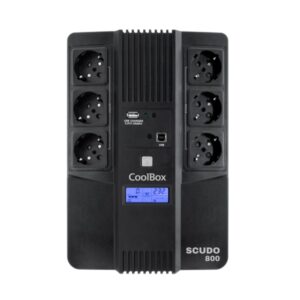 Coolbox Scudo3 SAI 800VA 480W - 6x Schukos - USB - 2x RJ45 - Proteccion Completa Frente a Picos de Tension y Cortes de Suministro - Pantalla LCD