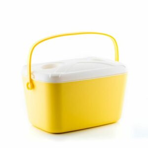 Innovagoods Lilty Nevera Portatil Rigida - Capacidad 15L - Asa de Transporte - Tapa Bandeja - Estilo Retro - Facil Limpieza - 43x25x29cm - Color Amarillo y Blanco