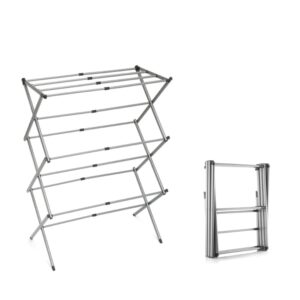 Innovagoods Cloxy Tendedero Metalico Extensible con 3 Alturas - 11 Barras - Soporta hasta 12kg - Plegable - Resistente al Agua - 43x10x38cm - Color Gris