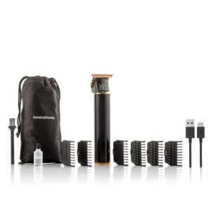 Innovagoods Triher Cortapelos Profesional Recargable - Autonomia 3h - Peines Surtidos - Resistente al Agua - Bateria 1200mAh - Pantalla LCD - Incluye Accesorios - 4x16x3cm - Color Negro y Dorado