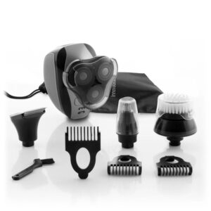 Innovagoods Shavestyler Afeitadora 5 en 1 - Autonomia 45min - Bateria 600mAh - IPX7 - Recargable - Acero Inoxidable - Multifuncion - Cabezales Incluidos - Incluye Peines Guia - 6x9x8cm - Color Negro