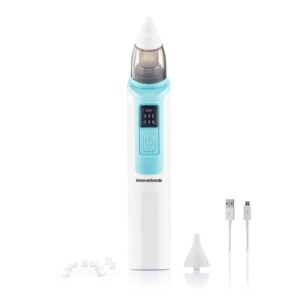 Innovagoods Nizi Aspirador Nasal para Bebes - Silencioso - 6 Velocidades - Bateria 500mAh - Ergonomico - Incluye Accesorios - Recargable - Facil Limpieza - 3.7x19.4x4.5cm - Color Blanco y Azul