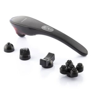 Innovagoods Masfin Masajeador de Mano Recargable - 16W - Bateria 1800mAh - Cable 95cm - Recargable - 5 Cabezales Intercambiables - Funcion Calor Infrarrojo - 11x45x8cm - Color Negro