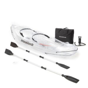 Innovagoods Kayak Inflable para 2 Personas - Bomba Manual - Soporta hasta 180kg - Incluye Accesorios - Bolsa de Transporte - 2 Remos Desmontables - 312x100x51cm - Color Transparente y Negro