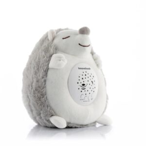 Innovagoods Spikey Erizo de Peluche con Ruido Blanco y Proyector Quitamiedos - Luz LED RGB - Apagado Automatico - Estrellas y Lunas en el Techo - 16x19x15cm - Color Blanco y Gris