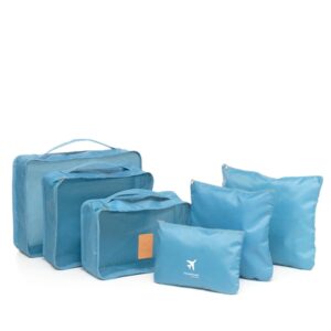 Innovagoods Luggan Pack de 6 Bolsas Organizadoras para Maletas - Resistente al Agua - Cremallera - Varios Formatos - Color Azul