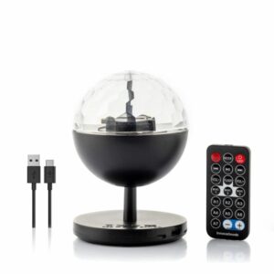 Innovagoods Istarlyt Proyector LED Recargable con Altavoz - Bluetooth - Bateria 800mAh - Mando a Distancia - Funcion Rotativa - Antideslizante - 10.7x15.3cm - Color Negro