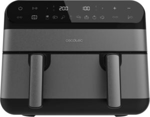 Cecotec Cecofry Advance 9000 Freidora de Aire Doble - 2800W - Capacidad 9L - Temperatura Regulable - Acero Inoxidable - Panel Tactil - Pared Divisoria Movil - Color Negro y Gris