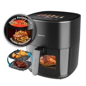 Cecotec Cecofry and Grill 6500 Freidora de Aire 3 en 1 - 2200W - Capacidad 6.5L - Grill - Piedra para Pizza - Temperatura Regulable - Ventana de Visualizacion - Doble Resistencia - Color Negro