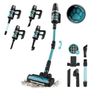 Cecotec Rockstar 9500 Lunar Pet Flex Aspirador de Escoba Vertical - 780W - Autonomia 90min - Succion 30kPa - Luz LED - Pantalla - Incluye Accesorios - Ideal para Mascotas - Color Negro y Azul