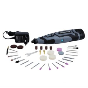 Cecotec CecoRaptor Polish and Sand 1200 Ultra Multiherramienta Rotativa Inalambrica - 25.000rpm - Bateria 1.5Ah 12V - Autonomia 60min - Incluye 60 Accesorios - Color Negro y Gris