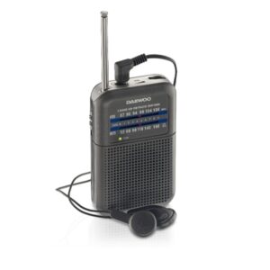 Daewoo DW1008 Radio Portatil AM/FM - Antena Telescopica y Sintonizacion Analogica Precisa - Altavoz Integrado - Salida Auriculares Jack 3.5mm - Compacto y Ligero para Uso Diario - Color Gris