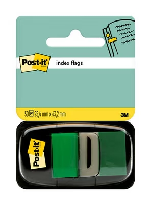 Post-it Index Dispensador con 50 Marcadores Reposicionables 25.4 x 43.2mm - Adherencia Firme - Para Marcar, Señalar o Destacar Informacion - Color Verde