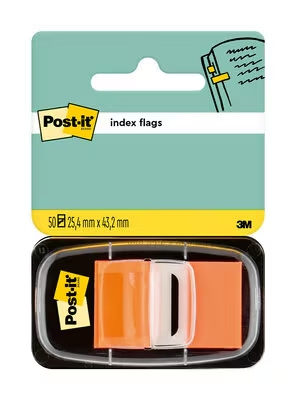 Post-it Index Dispensador con 50 Marcadores Reposicionables 25.4 x 43.2mm - Adherencia Firme - Para Marcar, Señalar o Destacar Informacion - Color Naranja
