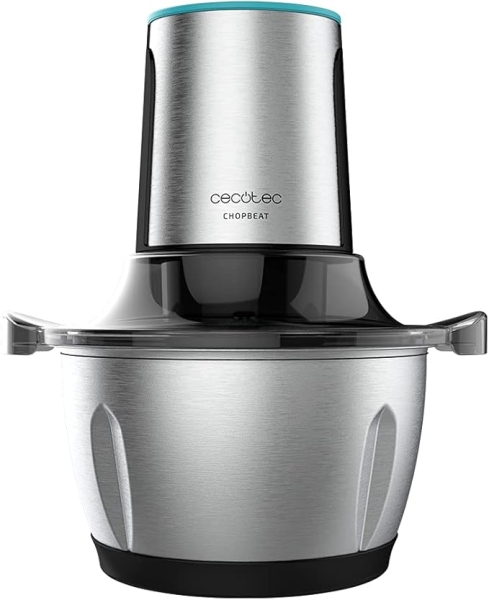 Cecotec ChopBeat 1500 TitanBlack Steel Picadora Electrica - 600W - Cuchillas de Titanio - Bol de 1.5L de Acero Inoxidable - 2 Velocidades - Espiralizador con 4 Accesorios - Libre de BPA - Facil Limpieza