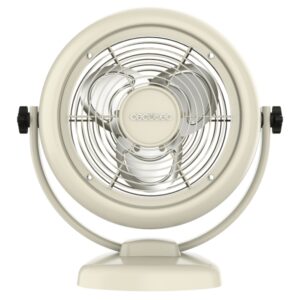 Cecotec EnergySilence 800 RetroDesk Ventilador de Sobremesa con 3 Aspas - 20W - Diametro de 20cm - Inclinacion Ajustable - 2 Velocidades - Rejilla Protectora - Base Estable - Color Beige