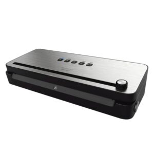 Cecotec FoodCare SealVac 140 SteelCut Envasadora al Vacio - 140W - Presion 0.75bar - Luz LED - Silencioso - Acero Inoxidable - Admite Bolsas Genericas - Funcion Vacio para Botes - Color Negro y Plateado