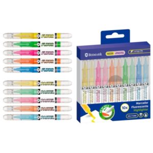 Bismark Long-Life Pack de 10 Marcadores Fluorescentes - 5x Neon y 5x Pastel - Tinta Liquida - Punta Biselada - Ideal para Subrayar y Resaltar - Colores Surtidos