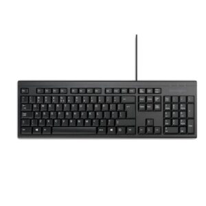 Kensington KB100 EQ Teclado Completo USB-A - Fabricado con 64% de Contenido Reciclado - Membrana a Prueba de Liquidos - Color Negro