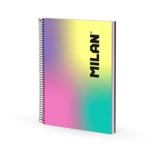 Milan Sunset Cuaderno Espiral Formato A4 Pautado 7mm - 120 Hojas de 95 gr/m2 - Microperforado, 4 Taladros y Bandas de Color