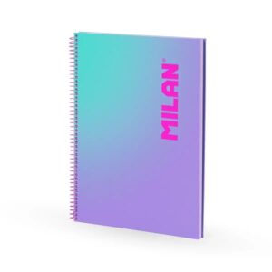 Milan Sunset Cuaderno Espiral Formato A4 Pautado 7mm - 90 Hojas de 95 gr/m2 - Microperforado, Bandas de Color y 4 Taladros - Color Violeta/Turquesa