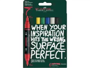Faber-Castell Multimark Acrylic Pack con 6 Rotuladores Acrilicos Doble Punta - Puntas Redondas de 1mm y 3mm - Tinta Acrilica a Base de Agua - Colores Surtidos