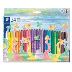 Staedtler Noris 221 Pack de 24 Ceras Giratorias - Diametro 6mm - Resistencia a la Rotura - Colorantes Alimenticios - Colores Surtidos