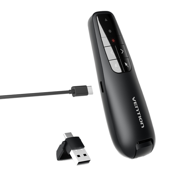 Vention Presentador Inalambrico - Puntero Laser Rojo - Bateria 200mAh - Cable USB-C Incluido - Alcance hasta 50m - Control de Cursor - Color Negro