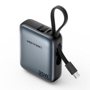 Vention Mini Powerbank de 10000mAh - Potencia de Salida hasta 35W - Cable USB-C Integrado - Power Delivery - Tecnologia PPS - Color Gris