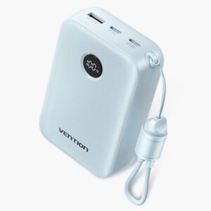 Vention Powerbank de 20000mAh - Potencia de Salida hasta 22.5W - USB-A - USB-C - Pantalla LED - Cable USB-C de 17cm - Apto para Viajes Aereos - Color Azul