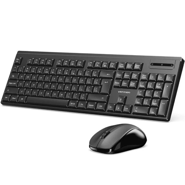 Vention Pack Tecaldo y Raton Inalambrico 2.4GHz - QWERTY ES - 105 Teclas - Raton Simetrico con 3 Botones 1200dpi - Carcasa en ABS - Alcance hasta 10m - Alimentacion a Pilas - Color Negro