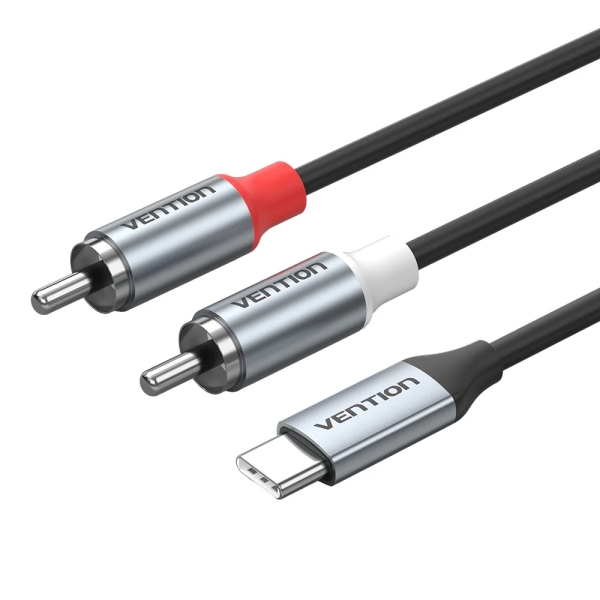 Vention Cable DAC de Audio - Longitud 1m - 2xRCA - USB-C - Chaqueta de TPE - Carcasa de Aluminio - Color Gris