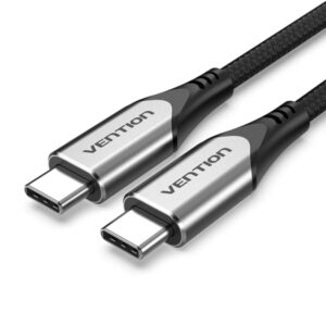 Vention Cable USB-C - Potencia hasta 60W - Longitud 1.5m - Pantalla Digital - Velocidad hasta 5Gbps - Chaqueta Trenzada de Algodon - Color Gris