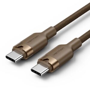Vention Cable USB-C - Potencia hasta 60W - Longitud 2m - Carcasa de Aluminio - Velocidad hasta 480Mbps - Recubrimiento de Nailon Trenzado - Color Dorado