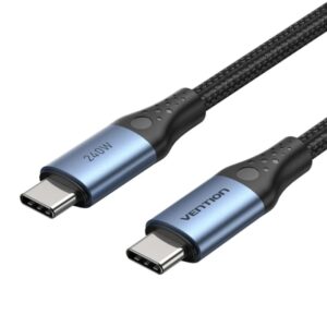 Vention Cable USB-C - Potencia hasta 240W - Longitud 1m - Recubrimiento de Nailon Trenzado - Velocidad hasta 480Mbps - Chip E-Marker - Color Negro y Azul