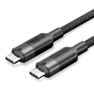 Vention Cable USB-C 3.2 - Potencia hasta 100W - Transmision 4K a 60 Hz - Longitud 2m - Recubrimiento de Nailon Trenzado - Velocidad hasta 10Gbps - Color Negro