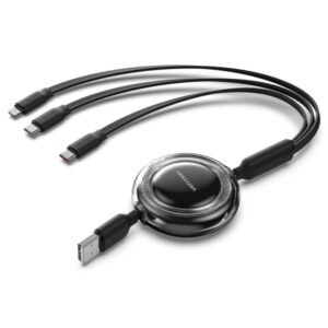 Vention Cable USB Multiple - Longitud Ajustable hasta 1.1m - Retractil - USB-A - 2xUSB-C - Lightning - Velocidad hasta 480Mbps - Color Negro